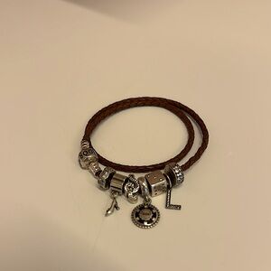 Brown Braided Charm Bracelet with Silver Accents